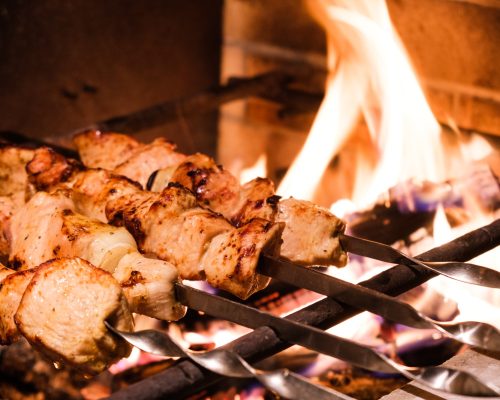 Turkey kebab on the grill closeup